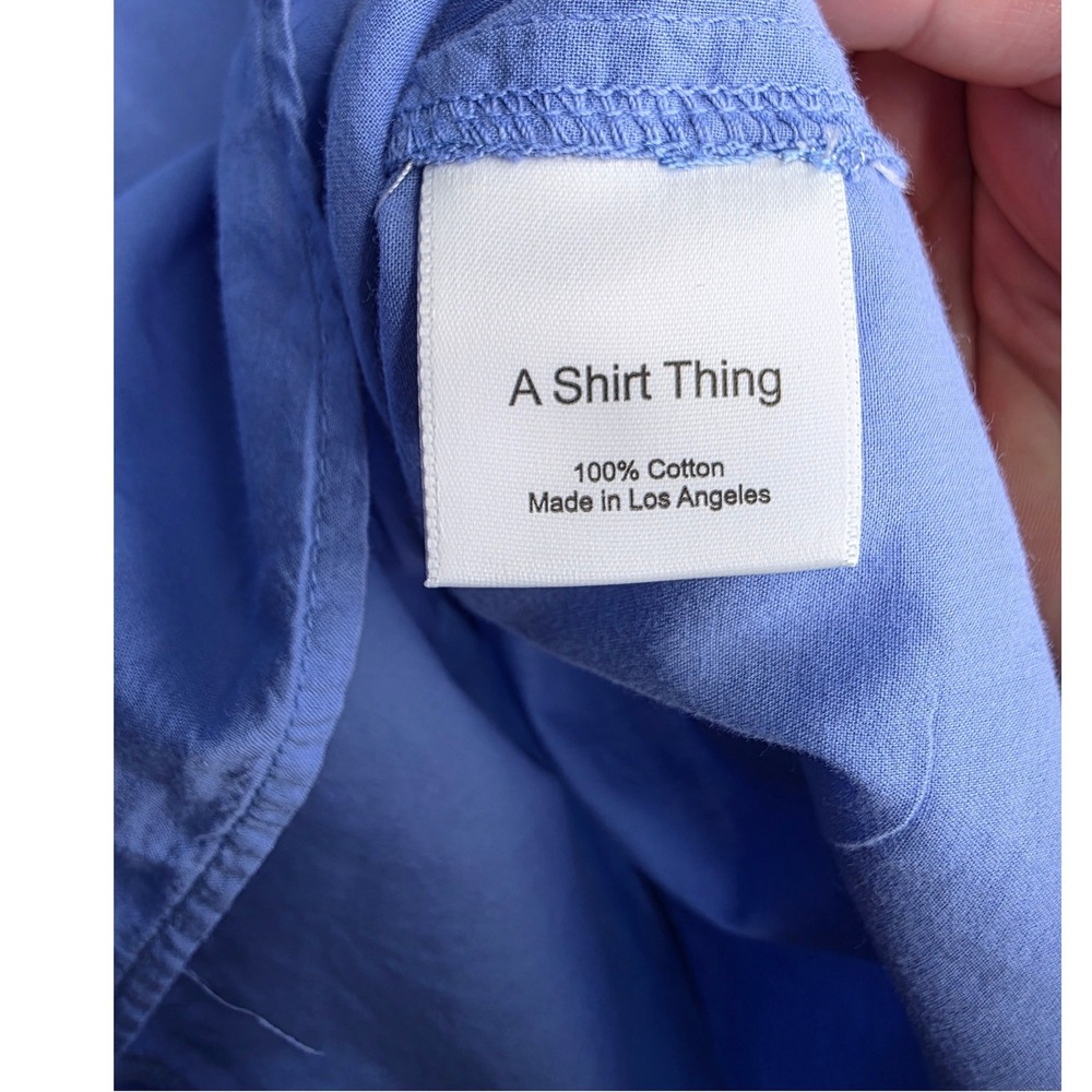 A Shirt Thing JOSEPHINE CABO TOP LAGOON Women S Cotton Poplin V-Neck Long Sleeve - Picture 4 of 6